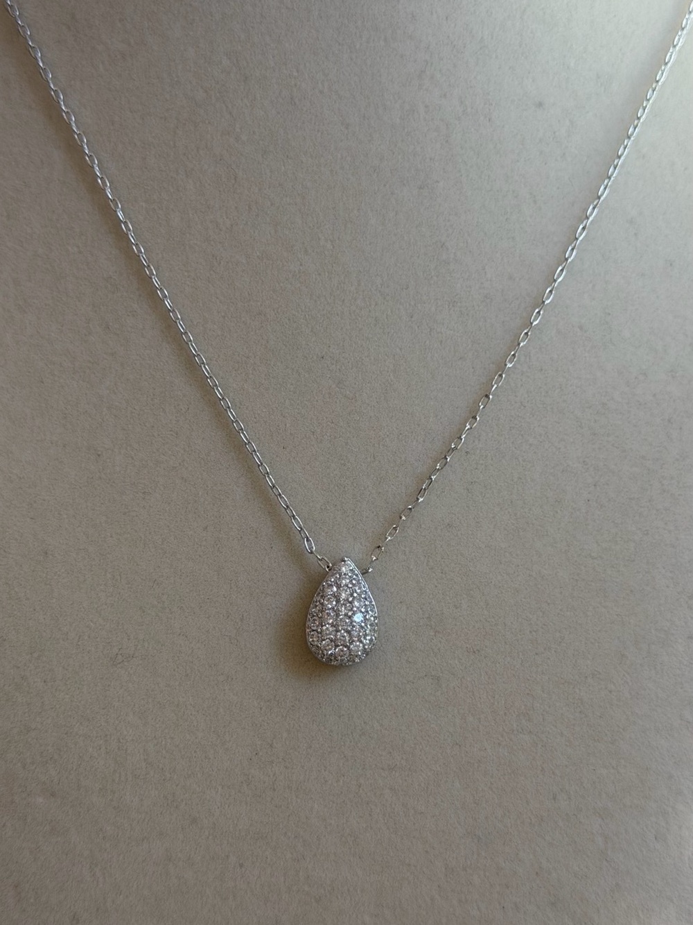 Silver Teardrop Pave Pendant Necklace
